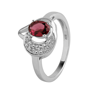 Trendy Sterling <b>Silver</b> Cocktail <b>Ring</b> Stunning <b>Garnet</b> Expert Rhodium Plating Inlay for Engagement Wedding Anniversaries Gift - Product Image 1