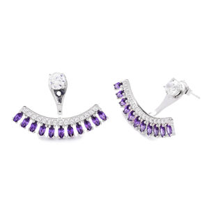 Ear Jackets With Amethyst Stone <b>Earring</b> Turkish Wholesale Handmade 925 Sterling Silver Jewelry - Product Image 2