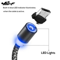 Kabel pengisi daya USB mikro magnetis PVC, kabel pengisi daya USB mikro magnetis 1M dengan tampilan Data LED tembaga murni, kabel ponsel 3 in 1 standar