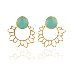 Nouveautés Offre Spéciale 12mm ronde à facettes aqua calcédoine boucle d'oreille hoop designer main déclaration boucle d'oreille de mariage cadeau pour les femmes - Product Image 3