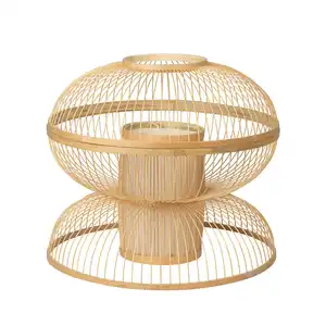 Уникальный центральный элемент ручной работы бамбуковая люстра освещение светло-желтый роскошный бамбуковый подвесной абажур