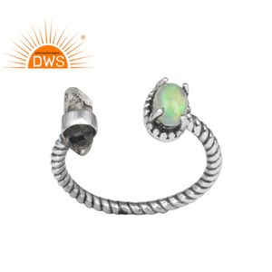 Anillo de banda abierta de plata de ley sólida con diamante Herkimer de ópalo etíope, joyería de piedras preciosas, Colección delicada - Product Image 1