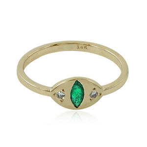 Anillo de GEMA de Esmeralda en forma de marquesa para mujer, sortija de oro amarillo de 14k con diamantes de diseño, joyería delicada para mujer, venta al por mayor - Product Image 1