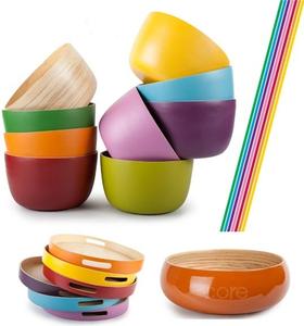 Best Choice Handmade Large Spun Bamboo Bowls High Quality Red Polished Kitchenware <b>Disposable</b> <b>Lid</b> Lightweight Baby Travel - Product Image 5