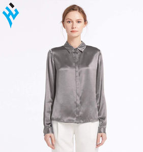 Nueva camisa de vestir informal brillante gris de seda pura para mujer primavera otoño 100% | Camisa de satén de seda delgada de color de alta calidad de Huzaima - Product Image 3