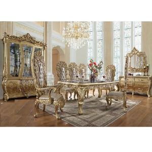Juego de muebles de comedor de estilo barroco europeo, mesa de comedor dorada de lujo, Villa Real - Product Image 1