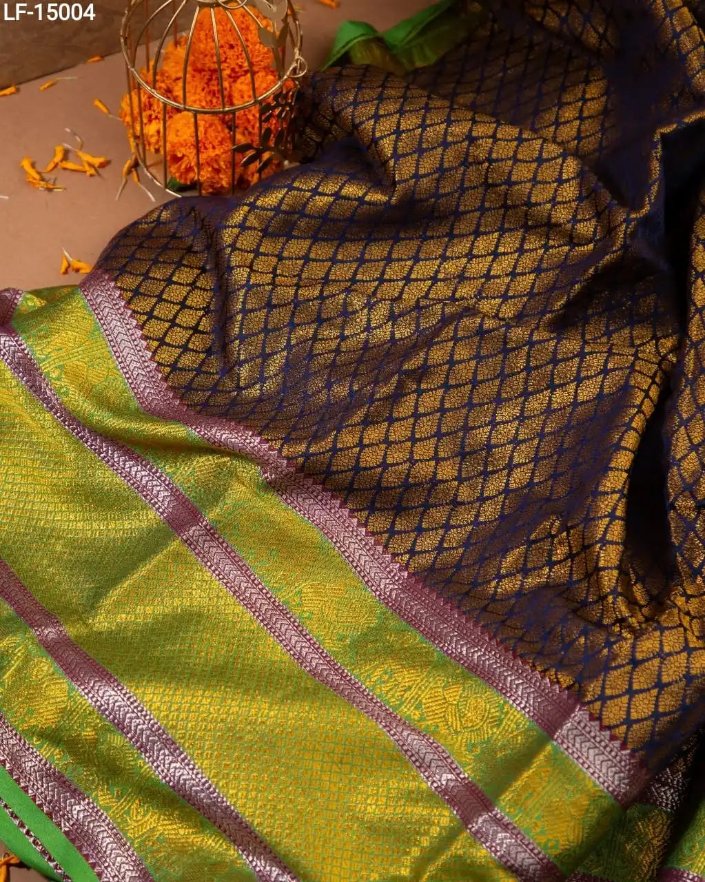 Kanchipuram tessuti a mano saree con combinazione di bel colore per la cerimonia nuziale e occasioni speciali abbigliamento