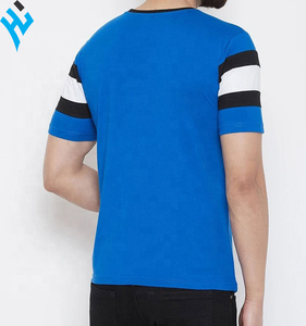 Nouvel été séchage rapide 100% coton col rond trois couleurs à la mode bleu noir blanc couleur bloc à manches courtes T-Shirt personnaliser - Product Image 2