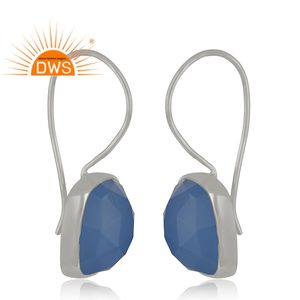 Boucles d'oreilles en calcédoine bleue naturelle Designer 925 Sterling Boucles d'oreilles crochet en argent fin Bijoux Collection classique en gros - Product Image 2