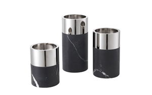 Set of 3 <b>Black</b> Marble and Brass Cylinder Pillar <b>Candle</b> <b>Holder</b> <b>Black</b> & Silver Finished for Home and Christmas Decor - Product Image 2
