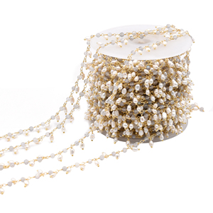 Pearl & Labradorite Faceted Rondelle Rosary Chain 3–4mm Brass 18K Gold Plated <b>Wire</b> Wrapped Gemstone Chain Sold by Foot - Product Image 5