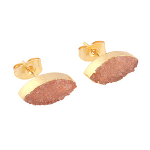 Cristalizado Marquesa forma tachuelas natural delicado naranja azúcar druzy oreja post Stud pendiente chapado en oro minimalista joyería tachuelas - Product Image 4