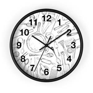 Reloj de pared de decoración de cocina, con marco negro, utensilio de borde, impresiones, decoración de granja - Product Image 5