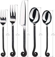 Couverts Collection Argenterie Noire Lot de 5 Pcs Cuillère de Table, Cuillère à Thé, Fourchette, Fourchette à Fruits & Épandeur Miroir Or-par KSN