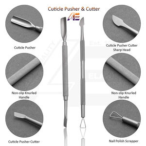 Juego de 5 herramientas de aseo de uñas de acero inoxidable profesional de calidad de salón, pinza para cutículas, cortador de empuje, raspador, caja de tijera curva - Product Image 3