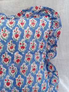 Bluish Floral Print Indian Cotton <b>Cushion</b> Cover in Pure Cotton - Product Image 2