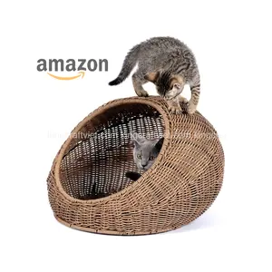 Luxury Style Lovely Round Rattan Pet Bed Cat Bed for Pet High Quality Eco-friendly Vietnam Supplier