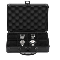 Mallette de rangement de montre pour hommes ou femmes, porte-documents en aluminium et métal à 8 fentes, or noir
