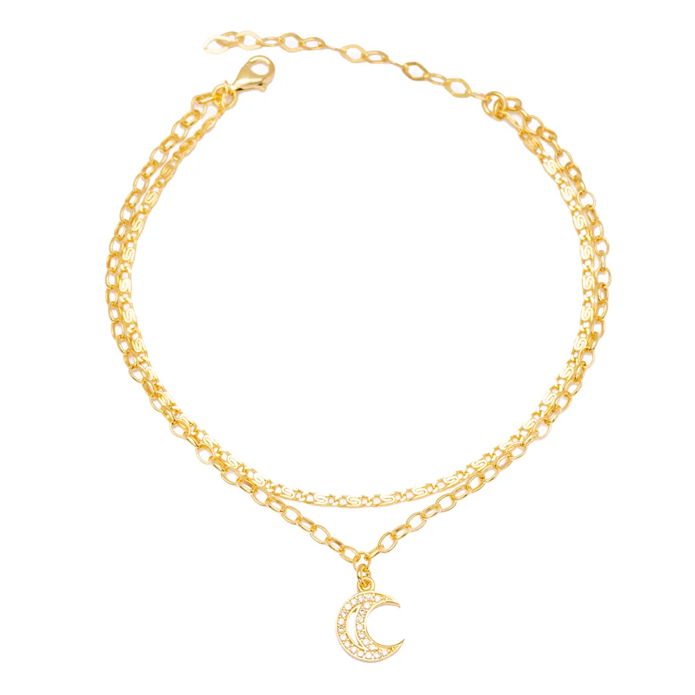 Layered Snail and Link Chain Moon Anklet Wholesale Handmade 925 Sterling Silver Jewelry