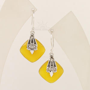 Boucles d'oreilles calcédoine boucles d'oreilles faites à la main jaune 15*15mm coussin coupe pierres à facettes 925 bijoux faishonable en argent Sterling massif - Product Image 4