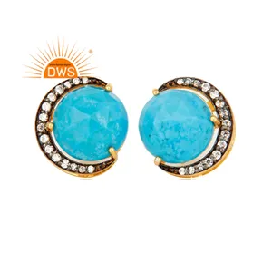 925 Sterling Silver Natural Turquoise and CZ Gemstone Stud Earring For Women Jewelry Manufacturer