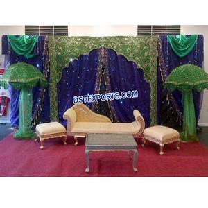 Musulmán Nikah etapa telón de fondo con cortinas boda telón de fondo para Mehndi y Sangeet evento colorido Mehndi fondo con paraguas - Product Image 1
