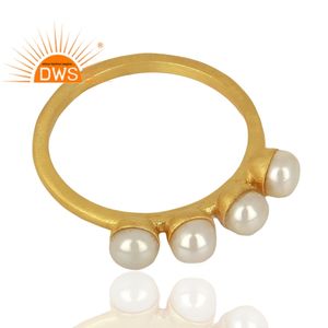 Anillo de perlas naturales apilables, joyería de plata de ley hecha a mano, chapada en oro, venta al por mayor - Product Image 2