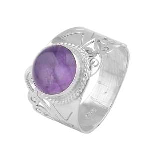 Auténtica Plata de Ley 925 natural púrpura piedra preciosa hecha a mano estilo bohemio diseño elegante anillo eternidad vermeil - Product Image 1