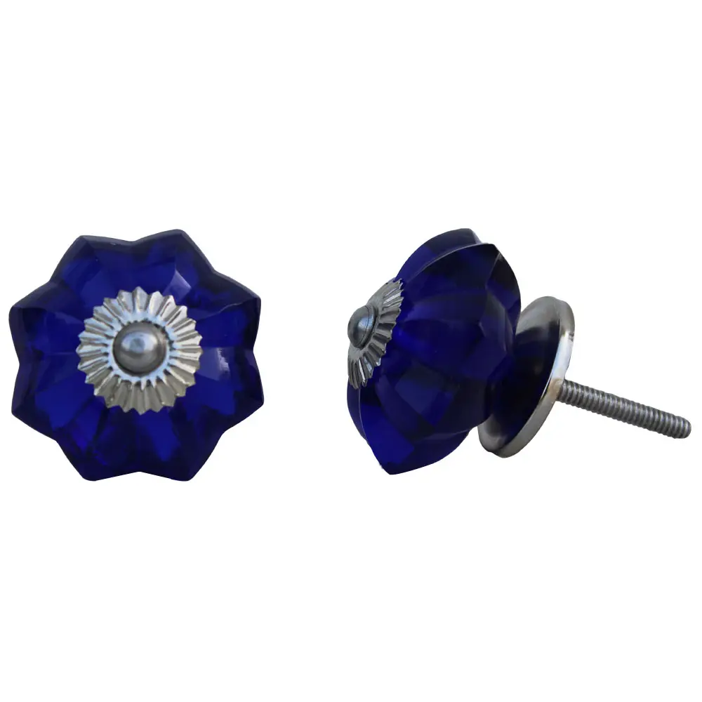 Handmade Premium Quality Blue Drawer Knobs Glass Dresser Cabinet Pulls Melon Kitchen Cupboard Door Handles Wholesale GFK-18