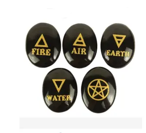 Tormalina nera 5 elementi pietre burattate autentica terra Wiccan sacchetto pagano regalo aria acqua terra fuoco spirito
