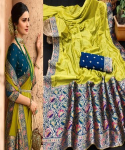 Banarasi soie Jacquard Saree avec chemisier femmes porter dames fête Festival tenue quotidienne doux coton soie Sari en gros bas prix ethnique - Product Image 2