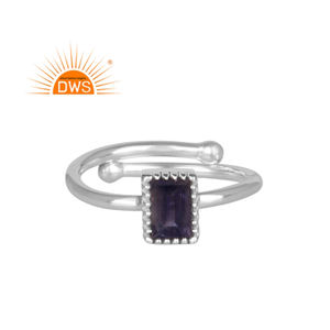 แหวนเงินแท้ 925 ปรับขนาดได้ ประดับพลอยไอโอไลต์สีน้ำเงินธรรมชาติ สำหรับงานแต่งงานผู้หญิง ผลิตโดยผู้ผลิตเครื่องประดับ - Product Image 1