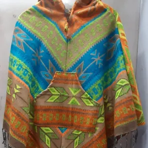 Indische lange Ponchos Poncho Plus Size Kleidung Boho Gypsy One Size Mit Kapuze Frauen Ponchos Long Top Woll mischung Winter pullover