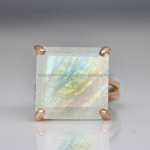 Rainbow Moonstone Gemstone แหวน925เงินสเตอร์ลิงที่สวยงาม Handmade ทองชุบแฟชั่นเครื่องประดับ - Product Image 1