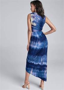 Robe de plage Maxi, bleue, teinture par nouage, fait à la main, vêtements d'été, pour les femmes, Cover-Up - Product Image 5