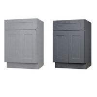 Meubles de cuisine modulaires Shaker gris clair en bois massif avec peinture UV et comptoir stratifié