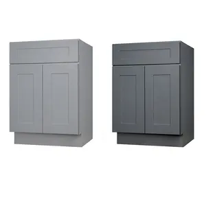 Solid Wood UV Painting Framed Style Light Grey Shaker Kitchen Cabinet Units