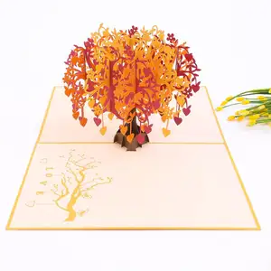Оранжевое Дерево Сердце 3D ручной работы лазерная резка поздравительные открытки Vietnamse Kirigami всплывающие открытки ручной работы оптовая цена