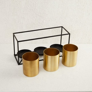 Maceta de macetas suculentas doradas de cilindro interior con soporte de metal negro para decoración de hogar y jardín personalizable - Product Image 3