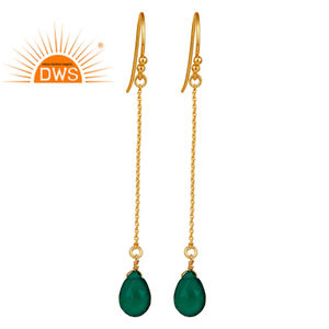 Pendientes de cadena de eslabones colgantes de piedras preciosas de ónix verde facetado de plata 925 chapados en oro de 18K, proveedor de colección clásica - Product Image 1