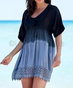 Resortwear Collection Tie Dye Tunic Summer Swimwear Cover Up Half Sleeves Beach Wear Crochet Lace Tunic Tops