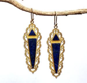 Boucles d'oreilles créoles classiques en laiton avec pierre Dangle & Drop Lapis Pearl et Diamond pour femme pour mariage ou cadeau d'anniversaire - Product Image 1