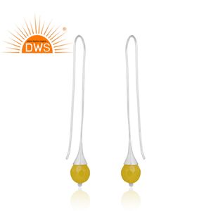 Boucles d'oreilles à crochet en argent Sterling 925 pour femmes, bijoux, pierres précieuses jaunes, calcédoine - Product Image 3