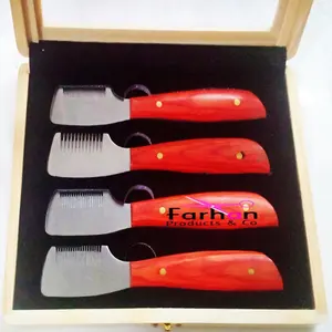 Red Color Wooden Handel Stripping knifes for terriers dog carding comb pet comb rakes fox cat coat