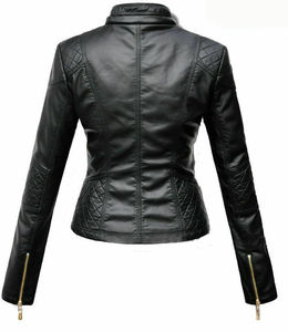 แจ็คเก็ตหนัง Fox,เสื้อไบเกอร์มีซิปปิดใช้ได้ทุกเพศสีดำ100% - Product Image 2