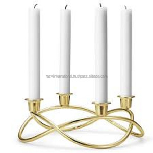 Portavelas de Navidad chapado en oro, venta al por mayor, candelabro de Adviento de alambre de Metal, Color dorado para Navidad - Product Image 1