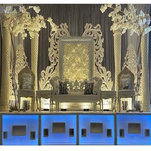 Décorations de mariage en argent luxueuses pour scène de réception de mariage indien à thème argenté élégant - Product Image 1