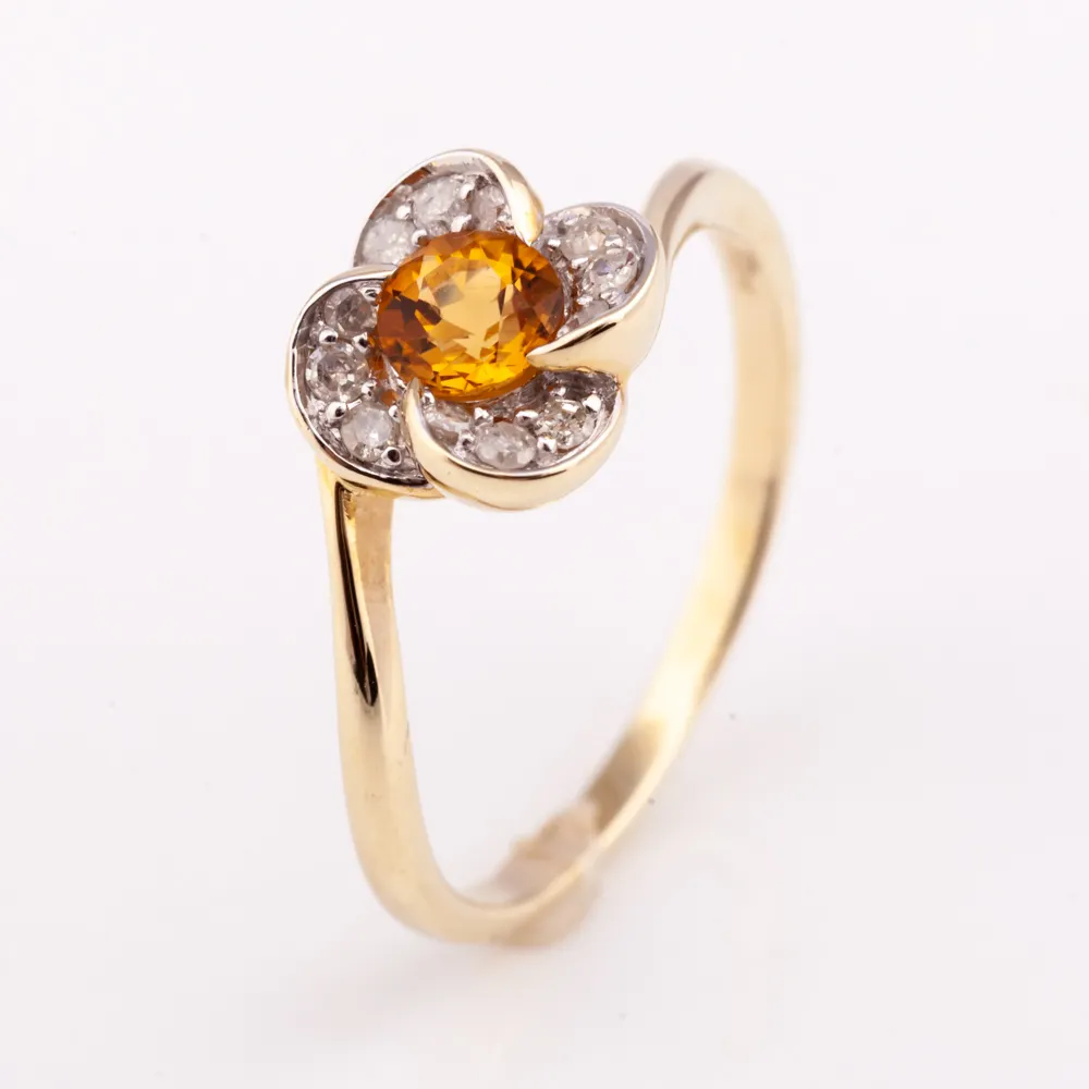 Citrine And Diamond Ring 14K Gold Plated Silver 925 Custom Jewelry Women Fashion Product From Thailand