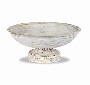 Bol en céramique artisanal vintage avec base perlée, bol décoratif blanc délavé - Product Image 1