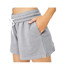 Pantalones cortos grises de alta calidad para correr para mujer con botón Decoración de flores Diseño más nuevo Peso ligero Precio al por mayor Pakistán - Product Image 4